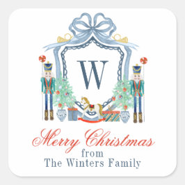 水色くるみ割りモノグラムクレストクリスマス スクエアシール