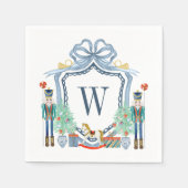 水色くるみ割りモノグラムクレストクリスマス スタンダードカクテルナプキン (正面)