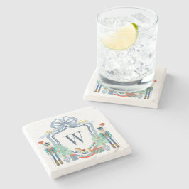 水色くるみ割りモノグラムクレストクリスマス ストーンコースター