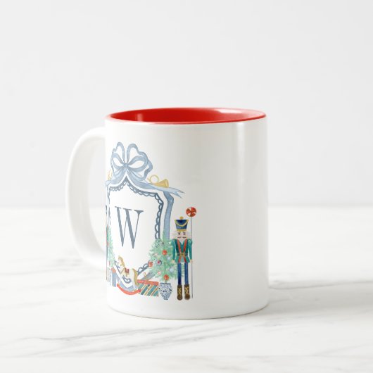 水色くるみ割りモノグラムクレストクリスマス ツートーンマグカップ (正面左)