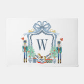 水色くるみ割りモノグラムクレストクリスマス ドアマット (正面)