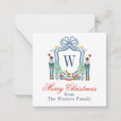 水色くるみ割りモノグラムクレストクリスマス ノートカード (正面)