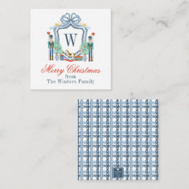 水色くるみ割りモノグラムクレストクリスマス ノートカード