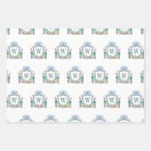 水色くるみ割りモノグラムクレストクリスマス ラッピングペーパーシート (正面3)