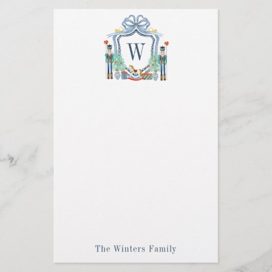 水色くるみ割りモノグラムクレストクリスマス 便箋 (正面)