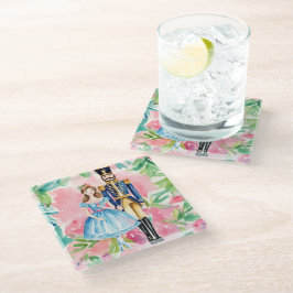 水色くるみ割り器とクララクリスマス ガラスコースター