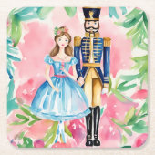 水色くるみ割り器とクララクリスマス スクエアペーパーコースター (正面)