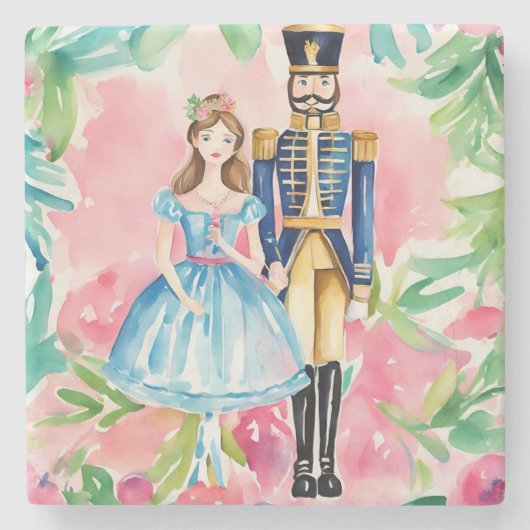 水色くるみ割り器とクララクリスマス ストーンコースター (正面)