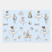 水色くるみ割り青パターンクリスマス ラッピングペーパーシート (正面)