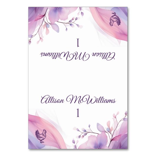 水色さくらんぼ花 – 家きん結婚アイコン –  テーブルナンバー (正面)