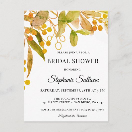 水色さびブライダルシャワー招待葉書 インビテーションポストカード (正面)