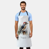 水色で竿に座っているキツツキ エプロン (着用した状態)