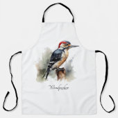 水色で竿に座っているキツツキ エプロン (正面)