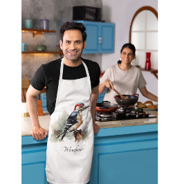 水色で竿に座っているキツツキ エプロン