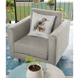 水色で竿に座っているキツツキ クッション