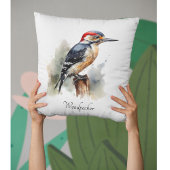 水色で竿に座っているキツツキ クッション