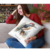 水色で竿に座っているキツツキ クッション