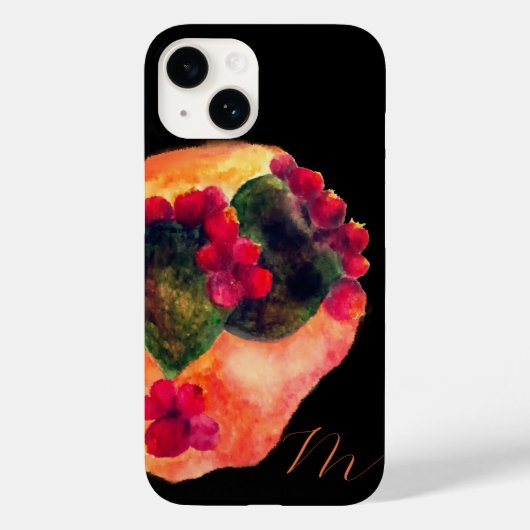 水色とがった梨サボテンのモノグラム Case-Mate iPhoneケース (裏面)