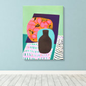 水色とオレンジ色の花瓶とテーブルの設定を禁止 キャンバスプリント (インサイチュ (ウッドフロア))