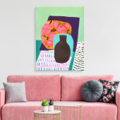 水色とオレンジ色の花瓶とテーブルの設定を禁止 キャンバスプリント (インサイチュ (リビング))