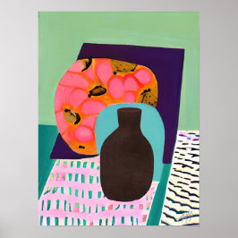 水色とオレンジ色の花瓶とテーブルの設定を禁止 ポスター