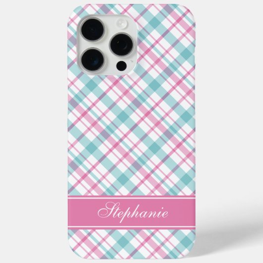 水色とピンクの格子模様 Case-Mate iPhoneケース (裏面)