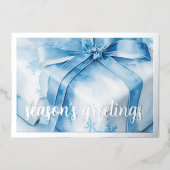水色と白のギフトシオンの挨拶 箔シーズンカード (正面)