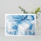 水色と白のギフトシオンの挨拶 箔シーズンカード (立ち正面)