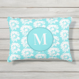 水色と白の夏の花柄 アウトドアクッション