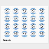 水色と白の背景のサッカーボール ラウンドシール (シート)