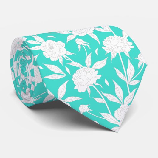 水色と白の花の柄のgroomsmen 結婚's ネクタイ (ロール)