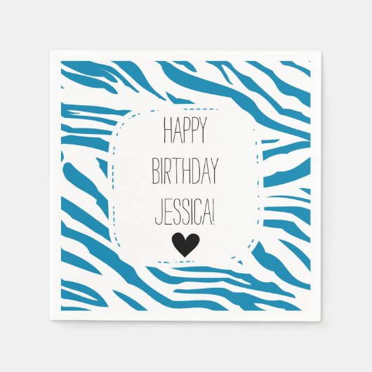 水色と白ゼブラ印刷 スタンダードカクテルナプキン (正面)