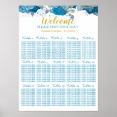 水色と金ゴールドのフローラ結婚の座席表 ポスター (正面)