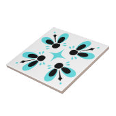 水色と黒（白）複雑な花柄 タイル (側面)