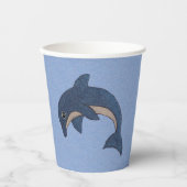 水色にキラキラの白いイルカをジャンプ 紙コップ (正面)