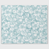 水色にピンク色の白い花 ラッピングペーパー (フラット)