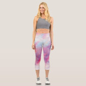 水色に美しい紫色のバターフリーを混ぜた カプリレギンス (正面)