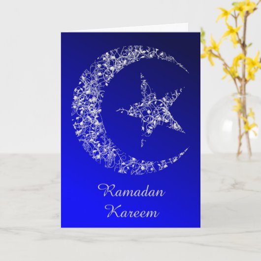 水色に輝く三日月と星 カード (黄色い花)