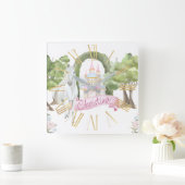 水色のおとぎ話の城と白い馬 スクエア壁時計 (ホーム)