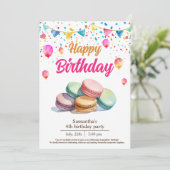 水色のかわいいマカロンの誕生日パーティー 招待状 (スタンド正面)