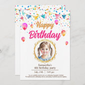 水色のかわいい誕生日パーティー 招待状 (正面/裏面)