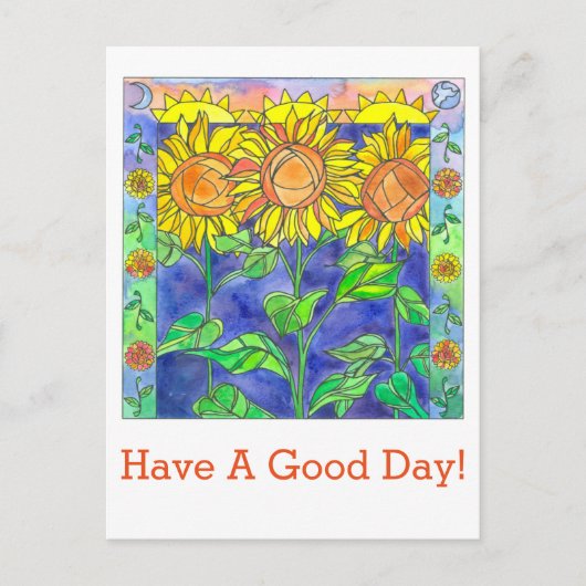 水色のひまわりは良い一日を過ごす ポストカード (正面)