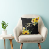 水色のひまわり結婚黒 クッション (椅子)