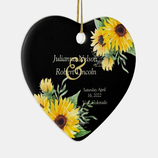 水色のひまわり結婚黒 セラミックオーナメント (右)