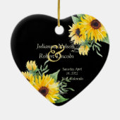水色のひまわり結婚黒 セラミックオーナメント (裏面)