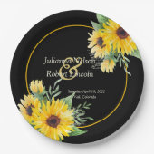 水色のひまわり結婚黒 ペーパープレート (正面)