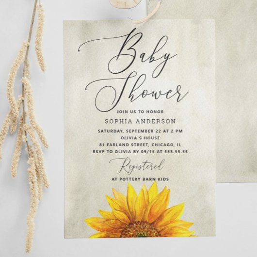 水色のひまわり。フローラ素朴シャワー 招待状