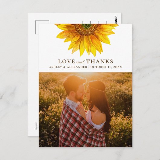 水色のひまわり。素朴結婚感謝してい君 ポストカード (正面/裏面)