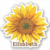 水色のひまわり。花素朴。国 シール (正面)