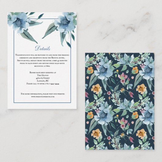 水色のほこりっぽい花の結婚詳細のカード エンクロージャーカード (正面/裏面)